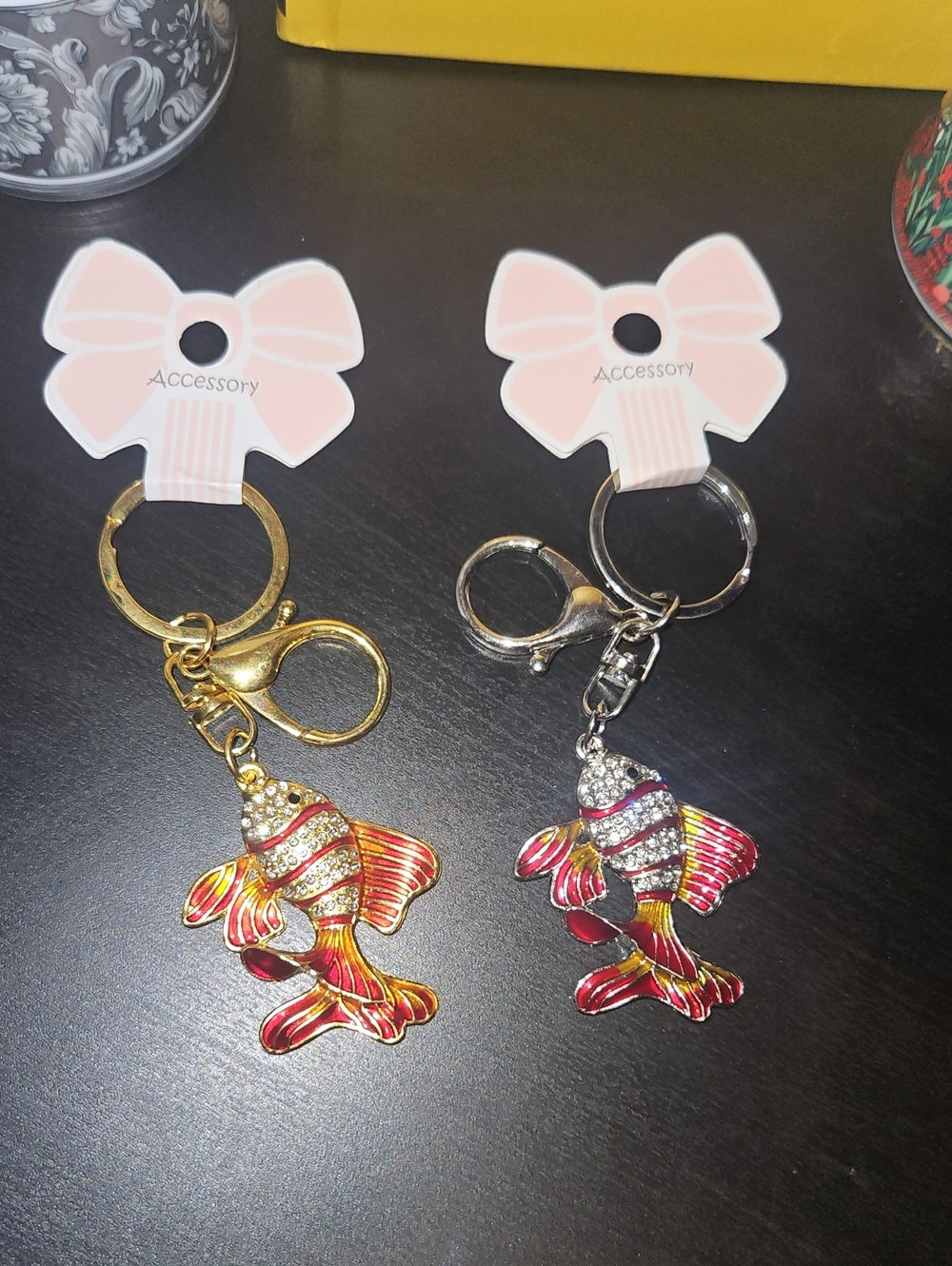 Rhinestone Red Enamel Fish Keychain Charms Nwt